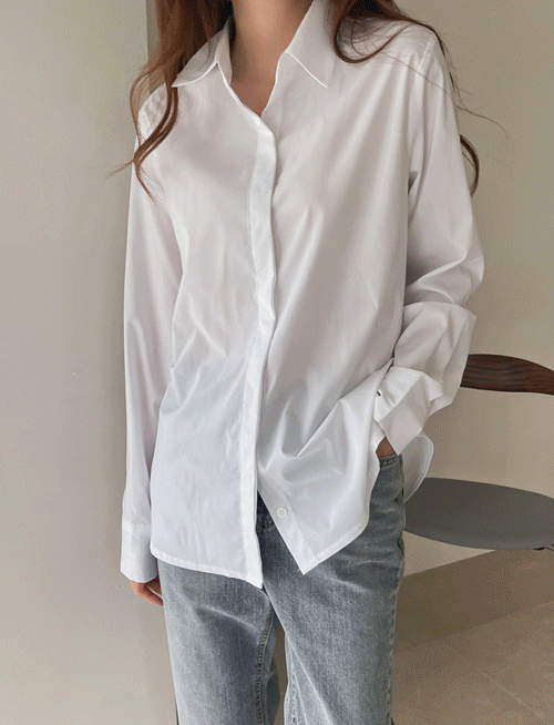 캐주얼 히든버튼 셔츠블라우스-2color, 깔끔 히든버튼 클로징-스판혼방으로 탄력있는 원단-캐주얼감을 살짝 살린 베이직셔츠
