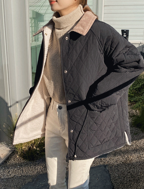 슈핀 퀼팅 양털자켓-2color,양털안감으로 포근함UP-골덴과 퀼팅으로 따스함을 더한 자켓-[블랙]