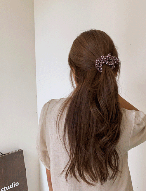 크레미 쉬폰 곱창 머리끈-4color, 플라워쉬폰 헤어밴드