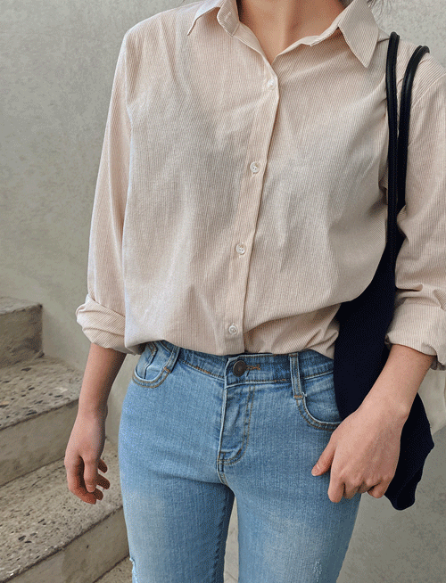 데일리로 스트라이프셔츠 -4color, 베이직 담백 잔줄 셔츠남방
